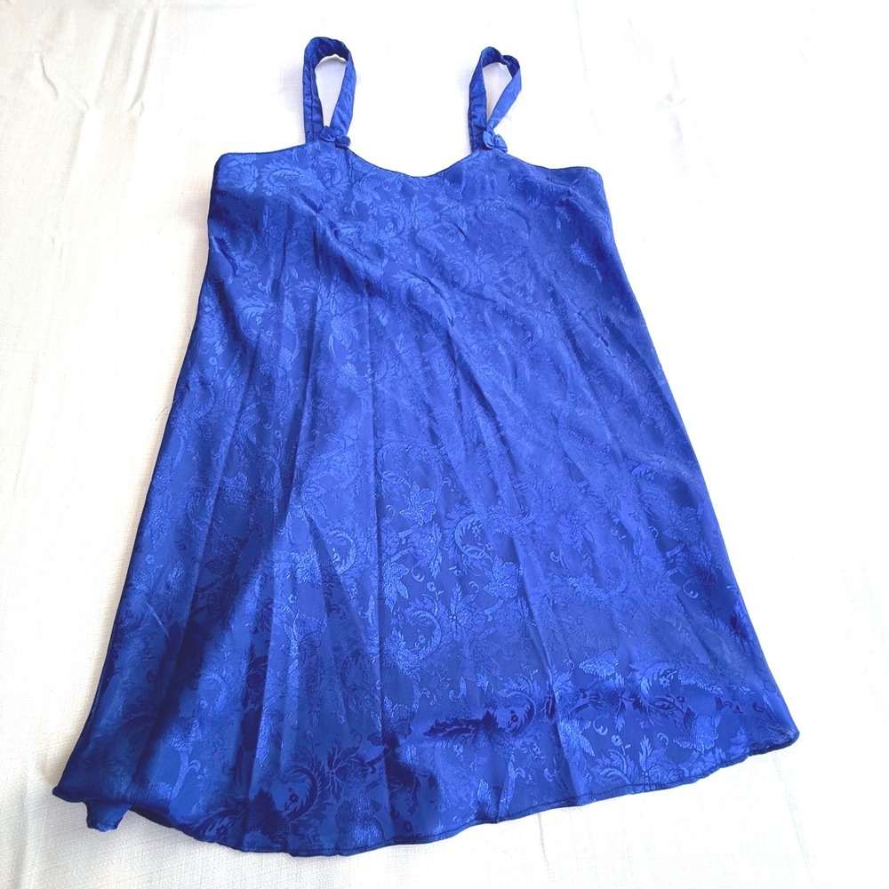 Vintage Style Blue Jacquard Nightgown‎ Medium Sleeveless Flowy Lingerie